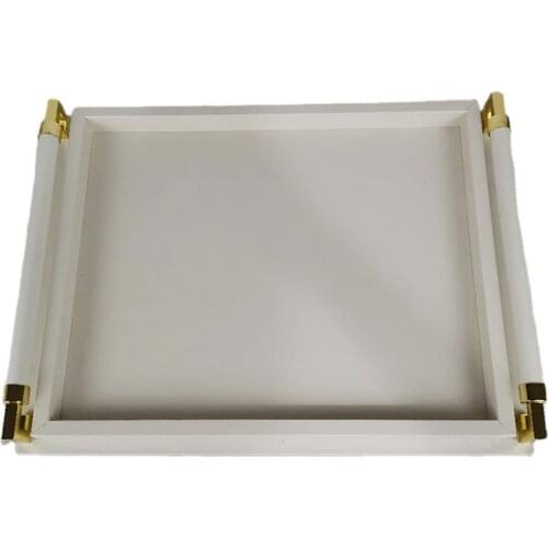 Wooden Tray Leather Plate Rectangle Handle Jewelry European Gray Metal Tray Hotel Storage Ornaments Serving Plate Decoration