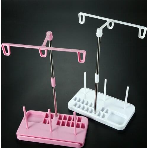1set Sewing Holder 3 Spools/Coil Organizer 15 Bobbins 1 Ruler Embroidery Thread Wire Rack Plastic Stand Pink/White Craft DIY