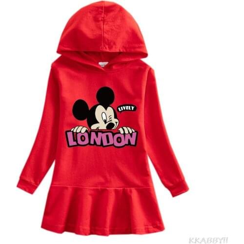 Disney Kids Clothes Sweater Hooded Dresses Autumn Winter Cute Girls Cotton Disney Minnie Baby Clothing Princess Dress
