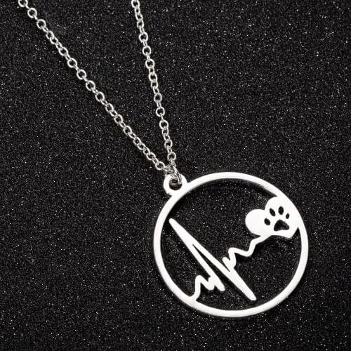 Hfarich Unique Circle Irregular Heartbeat Heart Necklaces Women Stainless Lovely Dog Cat Paw Choker Jewelry Collares