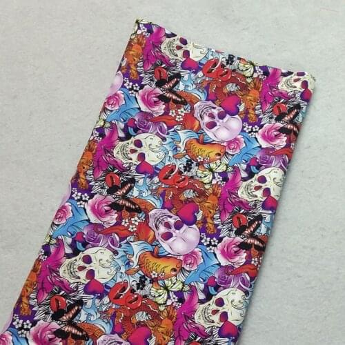 Brand New Fish Butterfly Lip Flower Skull Printed Cotton Fabric 45x105cm Floral Skull Fabric Patchwork Cloth Dress Home Decor