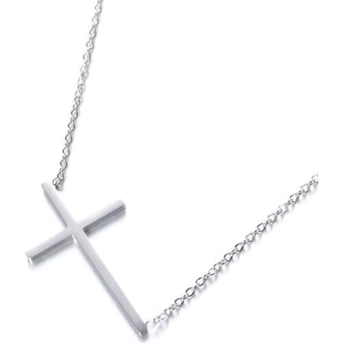 JeeMango Classic Silver/Gold Color Cross Pendant Necklaces Jewelry Stainless Steel Chokers Necklace For Christmas Gifts N17054