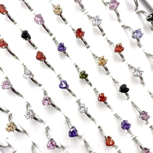 Fashion Colourful Glass Crystal Rings For Women Jewelry Trendy Sparkling Heart Shape Rings Set Fit Wedding Party Gifts