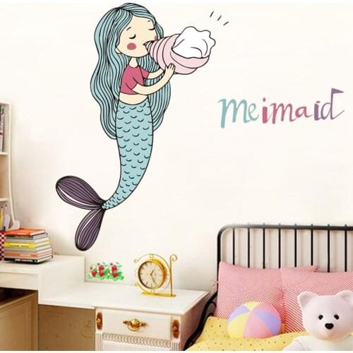 Cartoon Magic Little Mermaid Wall Stickers For Kids Rooms Home Decor Baby Room Wall Decal Girl Bedroom Decorative Sticker Murals