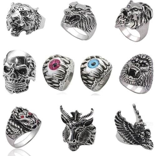 Punk Skull Vintage Tiger Ring For Men Steampunk Retro Hollow Stainless Steel Rings Gothic Male Jewelry Hip Hop Dropshipping 2021