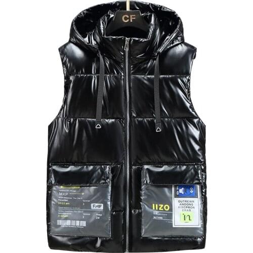 2022 Men Autumn Winter Shiny Vest Down Cotton Vest Coat Couples Bright Waistcoat Warm Sleeveless Winter Jacket Zipper Coat 5XL