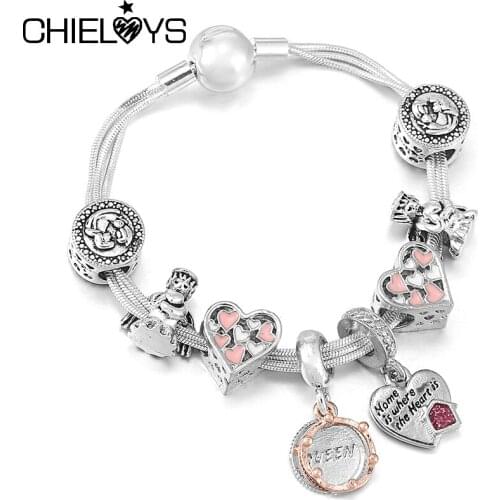 2021 Newest Angel Beads Charm Bracelets With Romantic Queen Pendant Bracelets Bangles For Women Fiancee DIY Jewelry Gift