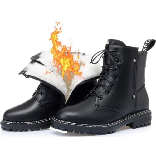 OKKDEY New Genuine Leather Snow Boots Womens Warm Wool Winter Boots Lace Up Fashion Thick Fur Ankle Boots Female Shoes