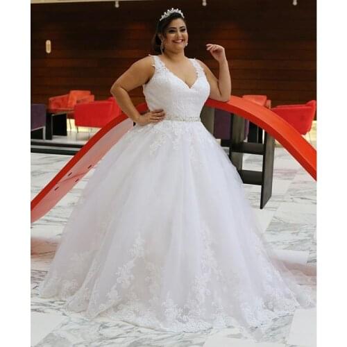 Newly Design A-Line V Neckline Lace Wedding Dresses with Belt Plus Size Bridal Gowns Custom made