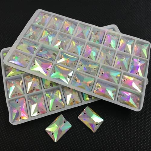 Wholesale Rectangle Shape Sew On Stones Crystal Clear AB 2 holes 8x10,10x14,13x18,18x25mm Octagon Glass Sewing Crystal Beads
