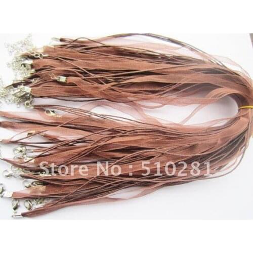 500piece 18inch brown Organza cord necklace with lobster clasp and extender chain for DIY pendant jewelry