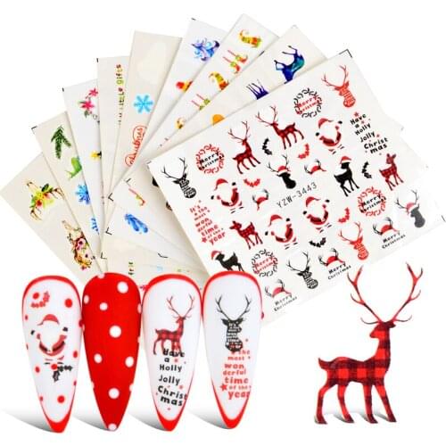 Christmas New Year Series Nails Decals Santa Snowman Bells Elk Snowflake Pattern Transfer Sticker Nail Art Decoration
