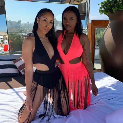 Sexy Sheer Mesh Women Swimwear Tassel One Piece Plus Size Swimsuit Push Up Hollow Swimwear Bodysuit Bathing Suit Bikini Sets