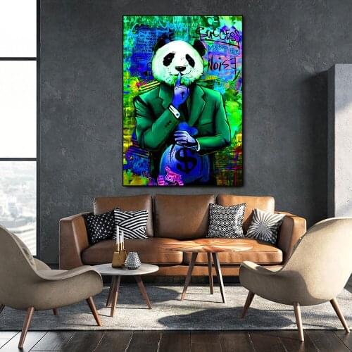 Panda Face Green Purple Make The Noise Poster Money Bag Canvas Painting Motivational Street Wall Art Picture Room Home Decor