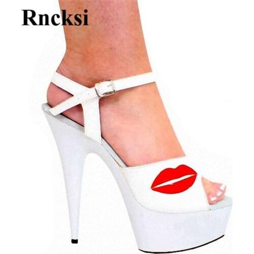 Rncksi Women Pole Dance Sexy Shoes Red Fish Mouth Night Club Party Sandals 15cm High Heels Stiletto And Platform Dance Shoes