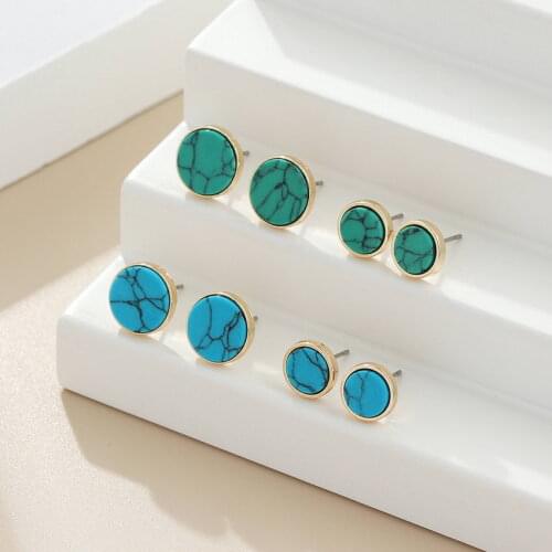 Mini Round Shape Turquoise Stone Dot Stud Earrings for Women 2021 New Earrings Fashion Jewelry Geometric Square Oval Earrings