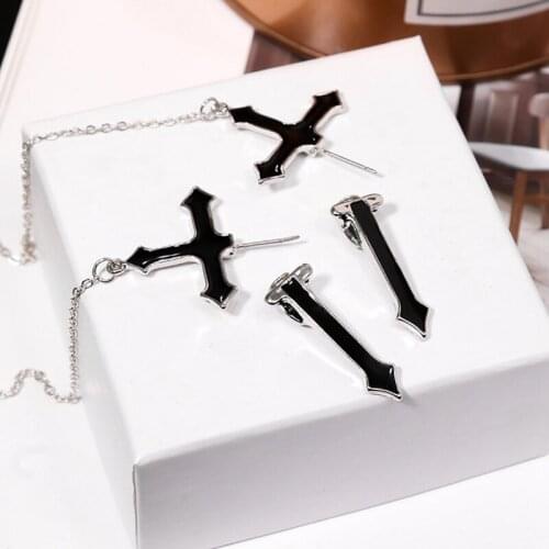1PC European Style Fashion Vintage Long Chain Cross Zipper Drop Earrings For Men And Women Party Punk Jewelry Gift Brincos