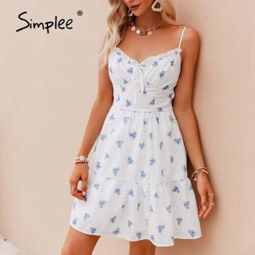 Simplee Summer Bule Dots V-neck Beach Style Women Dress Bow Tie Midi Halter Backless Ladies Dress Cotton Pleated Female Dress