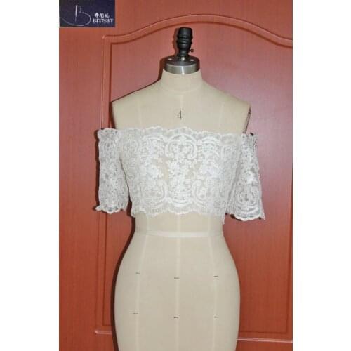 Custom Size Bolero Wedding Lace Appliqued Wedding Wrap Off Shoulder Short Sleeves Bridal Cape Lace Up Back