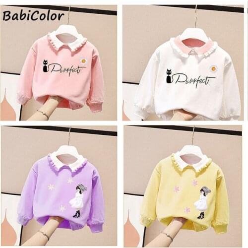 Girls Sweatshirts Child Kid Clothes Autumn Winter Baby Girl Clothing Long Sleeve Tops Alphabet Cat Appliques Sweater 1-7years