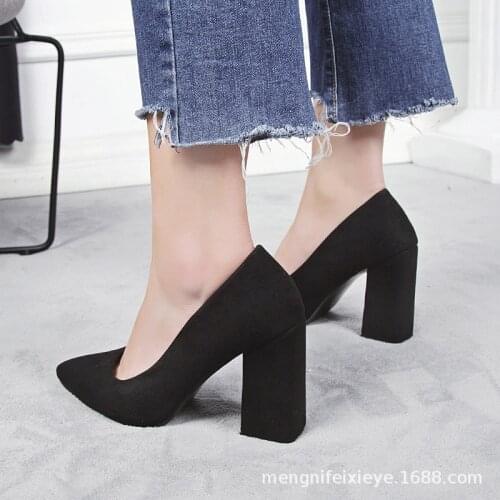 Fashion Formal Wear Thick Heel Shoes 2021 New Temperament Small Fresh High Heels Professional Pointed Work Womens Shoes