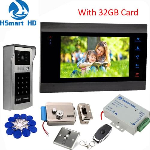 7" inch LCD Video Doorbell Monitor Intercom 1200TVL Outdoor Camera RFID Password Door Phone Unlock Intercom System SD Record