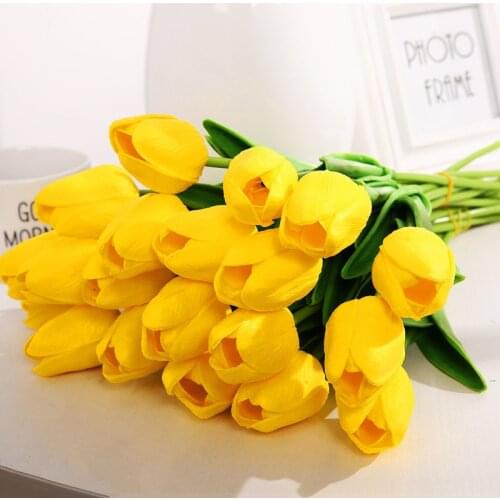 High Quality 1pcs White Yellow Tulip Artificial Flowers Accessories PU Real Touch Tulip Wedding Bouquet Handmade Home Decoration