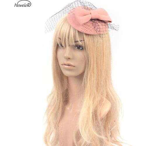 Lady Women Girls Fancy Headdress Pillbox Hat Bowknot Veils Fascinator Hair Clips Headwear Cocktail Party Accessories 4 Colors