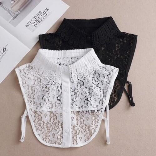 Women Elegant Crochet Hollow Out Floral Lace False Fake Collar Button Down Lapel Detachable Half Shirt Blouse Dickey