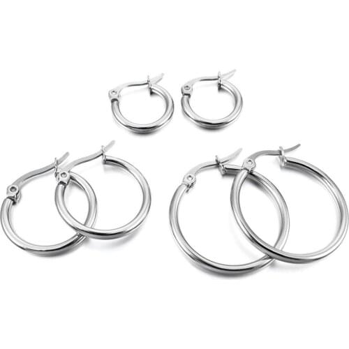 3 pairs 15mm 20mm 25mm Stainless Steel Hoop Earrings For Woman