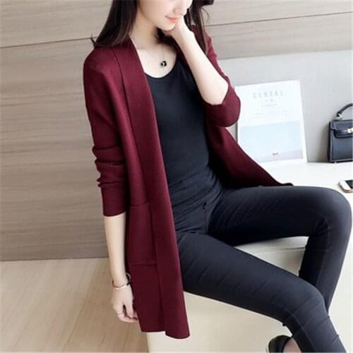 2019 Autumn New Korean Version Of The Wild Loose Pocket Long Knit Cardigan Sweater Coat Womens Long-Sleeved Knit Cardigan 552