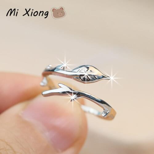 Mi Xiong s925 sterling silver original branches and leaves unique ring exquisite fresh elegant charm ladies brand jewelry