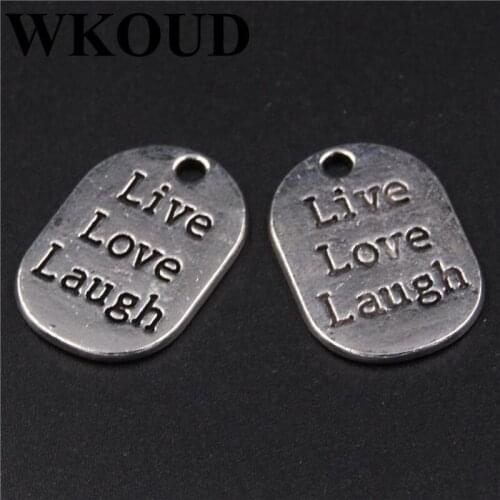 10pcs Antique Silver Color Live Love Laugh Tag Metal Pendant DIY Charm Jewelry Production Findings 24*16mm A207