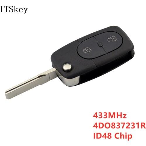 2 Button Folding Flip full Remote Car Key 433Mhz With ID48 Transponder Chip For Audi 4DO837231R