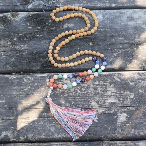 7 Colors Chakra Necklace Natural Stone 108 Beads Mala Necklace Women New Fashion Necklaces