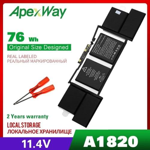 Apexway 11.4V 76Wh A1820 Laptop Battery for Apple MACBOOK PRO 15" A1707 2016-2017 YEAR Version Screwdriver Battery