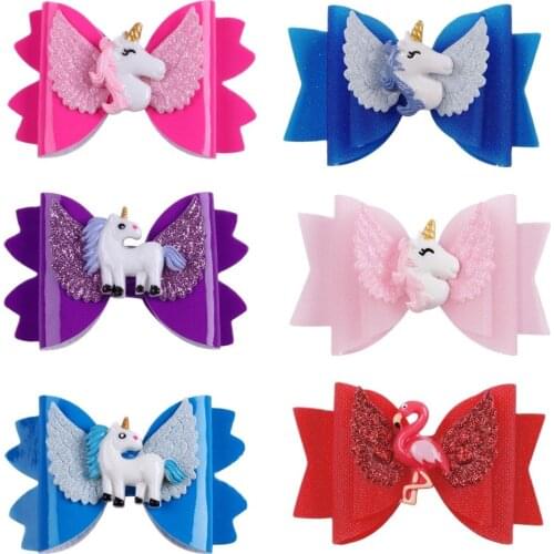 1PC Wing Bow Hair Clip Princess Unicorn Hairgrips Glitter 3''Hair Bows with Clip Dance Party Girls Hair Accessories