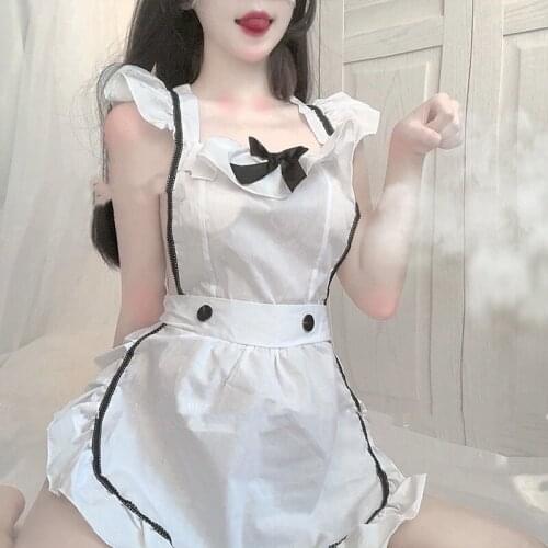 White Coffee Bar Waitress Cos Outfit Hollow Out Design for Wome New Sexy Lingrie Uniform Anime Maid Cosplay Costumesn