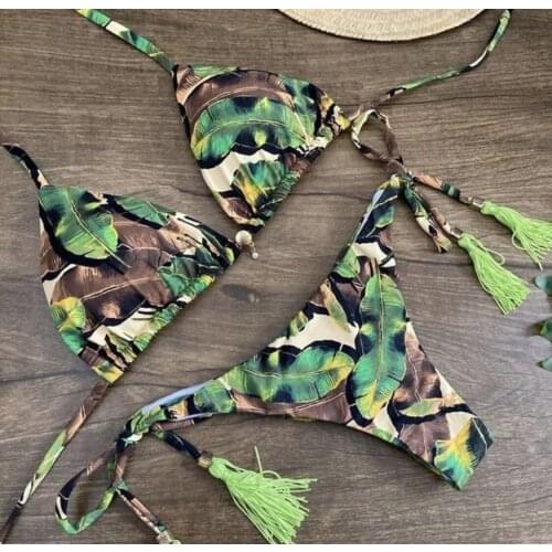 Push Up Bikinis Swimsuits Halter Swimwear Women Three Piece Biquini String Bow Bathing Suits Sexy Mesh Beachwear 2021 New