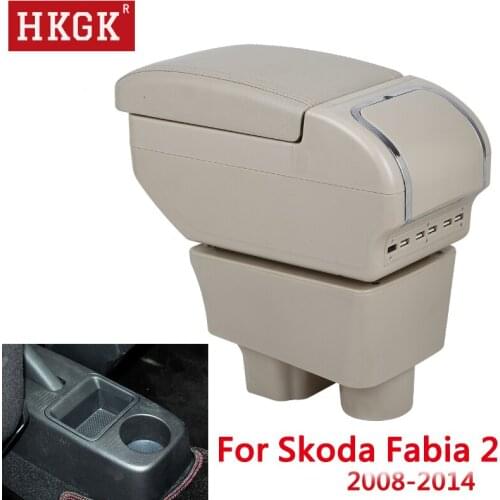 Central Store Content box For Skoda Fabia/fabia2 2008-2014 Armrest box Dual Layer Rotatable PU Leather USB Interface accessories