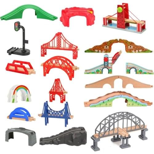 Wooden Train Track Parts Bridge Wooden Railway Toys Racing Tracks Accessories Educational Toys for Children Gift