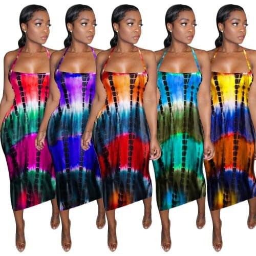 European and American Womens Hollow Sexy Sling Print Dress Fashion Temperament One-Step Skirt Women