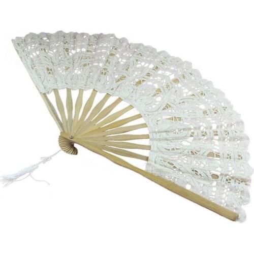 Handmade Cotton Lace Folding Hand Fan for Party Bridal Wedding Decoration ( White)
