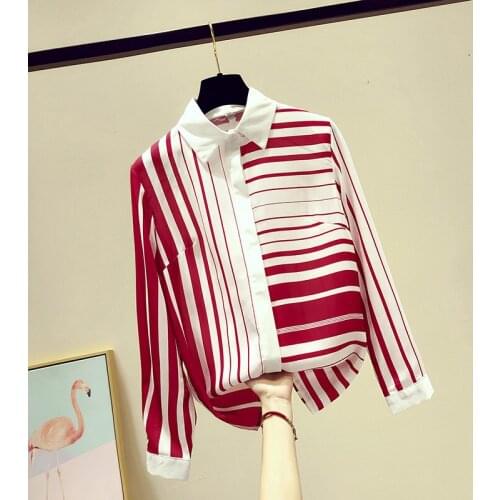 Korean Style Autumn 2020 Fashion Womens Long Sleeves Turn Down Collar Stripe Shirt Office Ladies Shirts Blouse Tops A3596