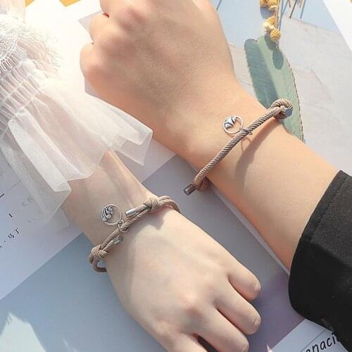 2020 Fashion 2pcs/set Paired Bracelet For Lovers Creative Couple String Magnet Boy Braided Distance For Girl Braslet Brazal T4H8