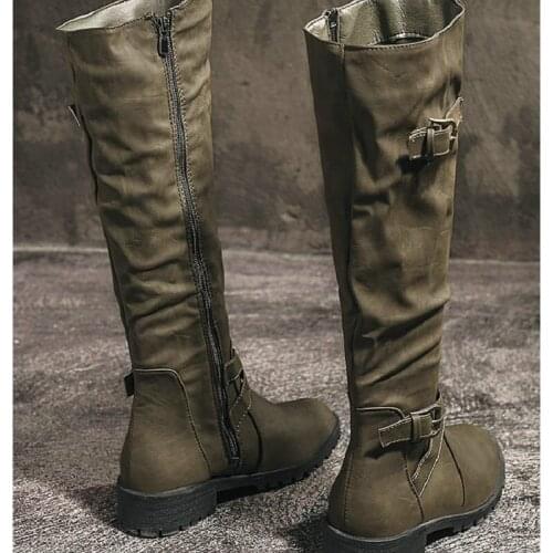 Fashion Adult high quality boots women PU leather side zipper shoes long boots female autumn winter female martin size boots 35