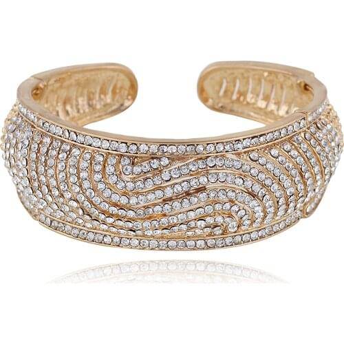 Trendy Gold Plated Statement Leaf Bracelet Cuff Bangle Inlaid CZ Diamonds Punk Open Chunky Bracelet Bangle Pulseira da moda