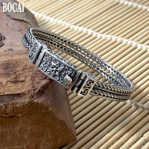 100% real 925 pure silver New six-pointed star bolt bracelet for men Thai silver fashion jewelry hand-woven male silver bracelet