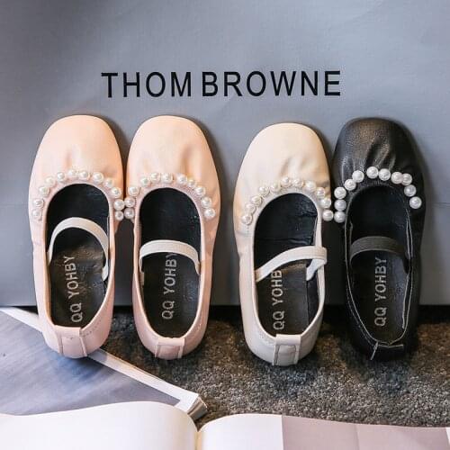 CAPSELLA KIDS Soft Leather Shoes Girls Princess Pearl Dress Shoes Children Elegant Elastic Band Soft Sole Flat Shoes Size 26-35