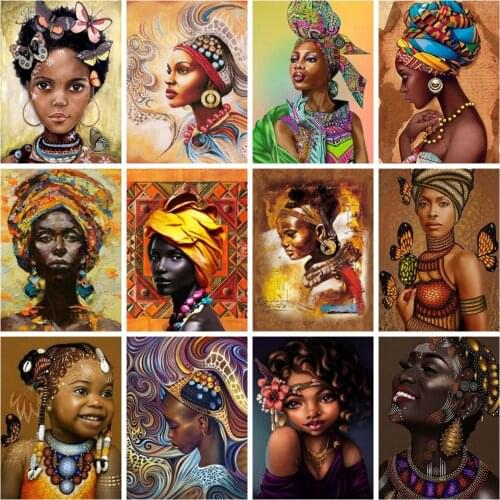 Huacan Diamond Painting Kit African Portrait Embroidery Mosaic Woman Cross Stitch Wall Stickers Home Decor